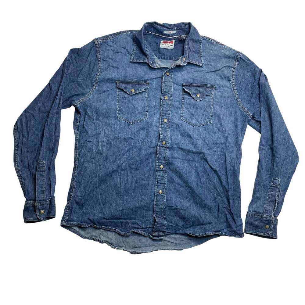 Wrangler Indigo Men’s XL Tall Denim Pearl Snap Western Shirt Long Sleeve Blue